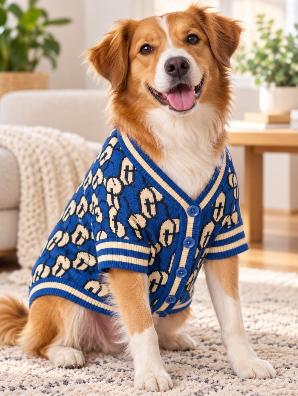 On the Roll Dog Sweater XL Blue Button Front Knit NWT
